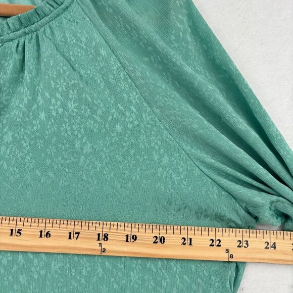 Lauren Conrad Peasant Blouse Size L Green Jacquard Print Lined Balloon Sleeve - Picture 8 of 11